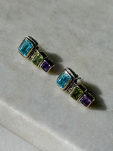Load image into Gallery viewer, Blue Topaz, Peridot &amp; Amethyst Sterling Silver Earrings
