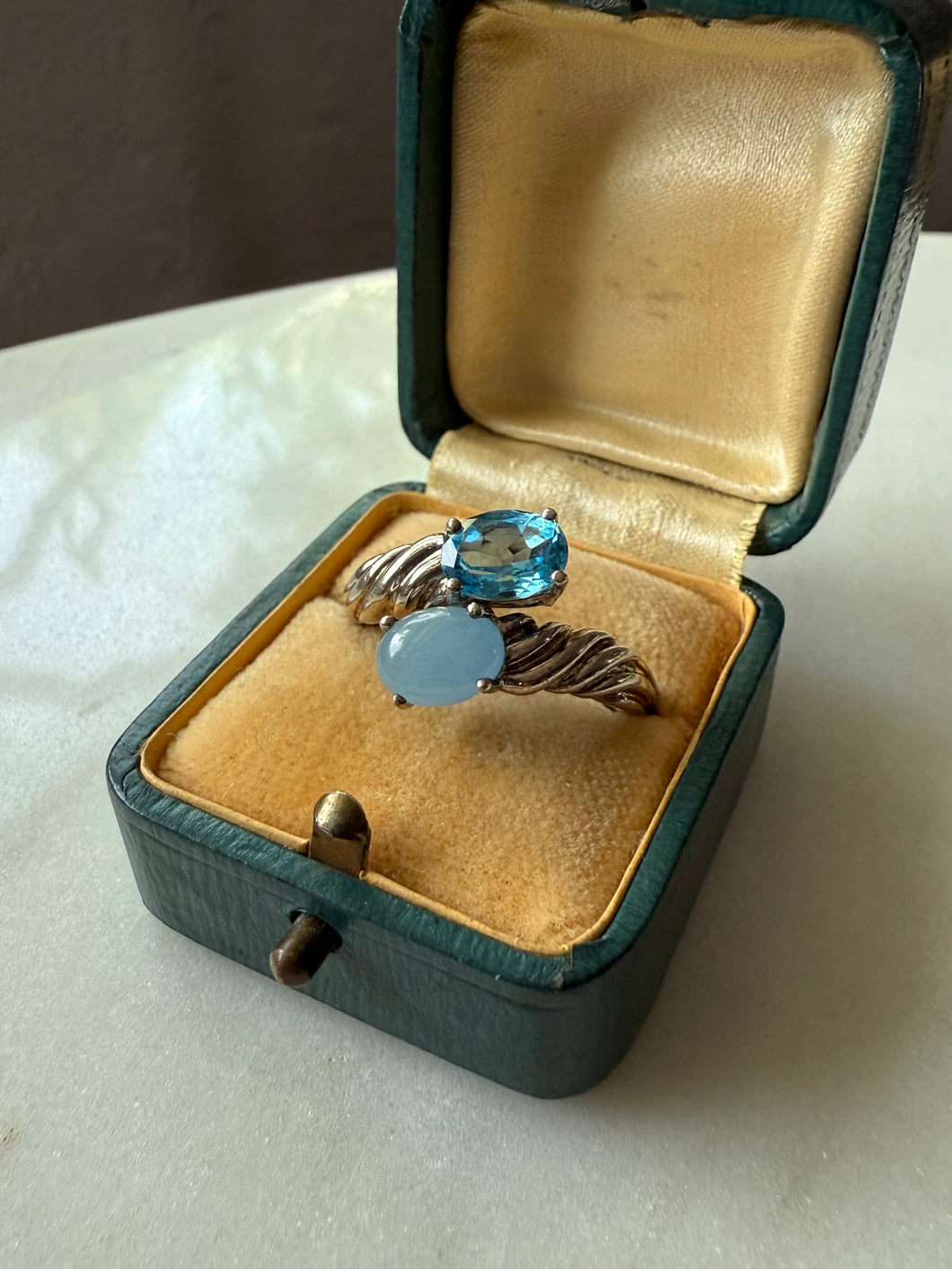 Jade & Blue Topaz Sterling Silver Bypass Ring Size 10.5