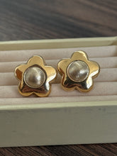 Load image into Gallery viewer, Italian 14k Yellow Gold Flower Omega Back Earrings *has dents*
