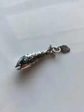 Load image into Gallery viewer, Articulated Fish Sterling Silver Pendant w/ Turquoise Eyes
