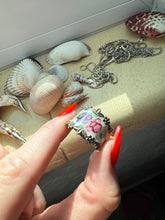 Load image into Gallery viewer, Floral Enamel Sterling Silver Ring Size 9.25
