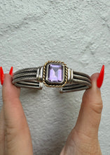 Load image into Gallery viewer, Amethyst Sterling Silver 14k Gold Cable Cuff Bracelet
