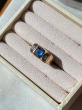 Load image into Gallery viewer, Vintage Blue Sapphire Sugarloaf &amp; Diamond Cabochon 14k Gold Ring Size 7.5

