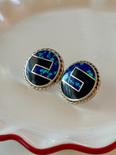 Load image into Gallery viewer, Vintage Azurite &amp; Black Onyx Sterling Silver Earrings
