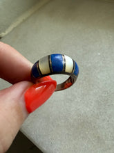 Load image into Gallery viewer, Lapis &amp; Mother of Pearl Inlay Sterling Silver Ring Size 6
