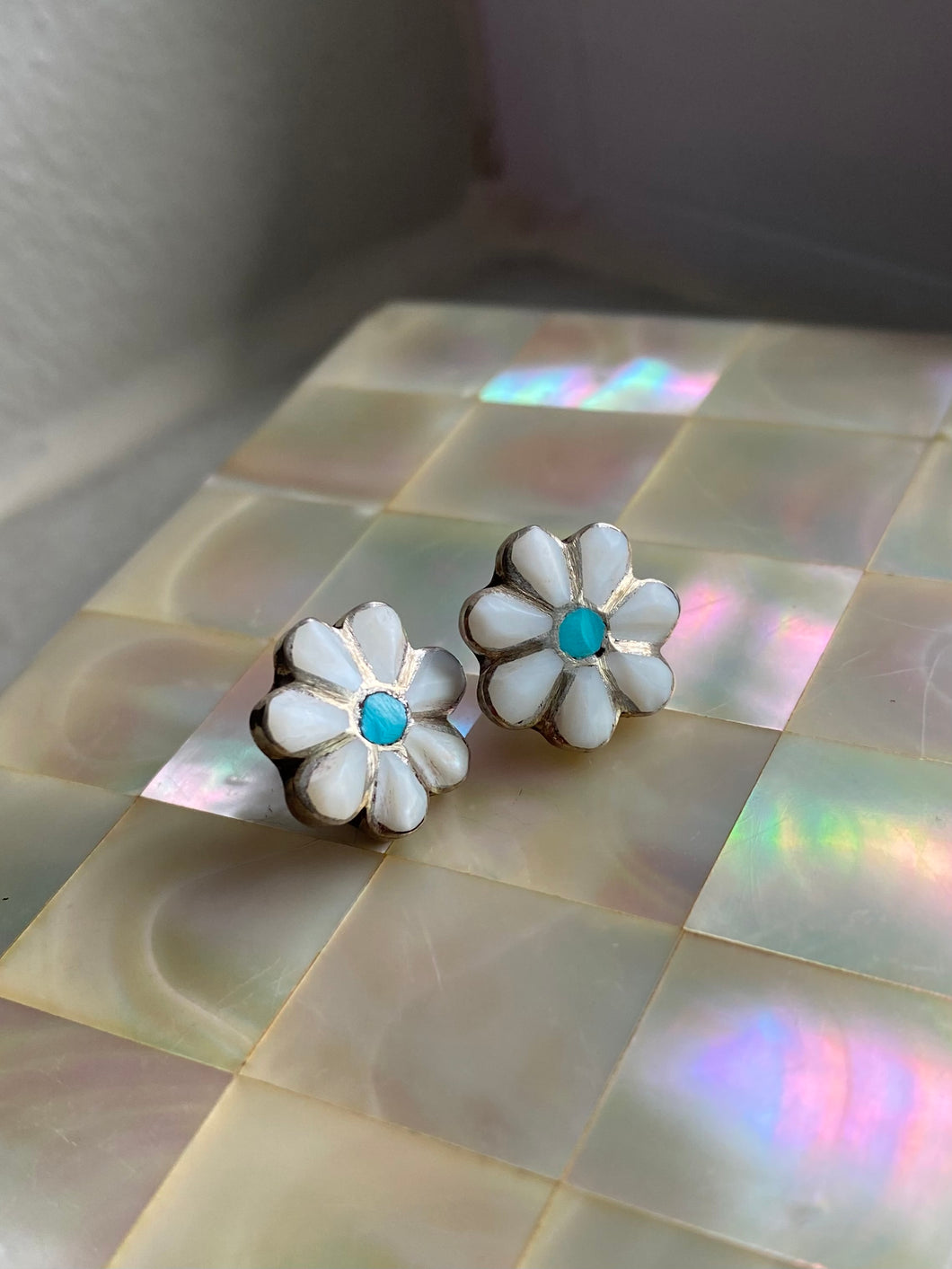Vintage Flower Sterling Silver Post Back Earrings