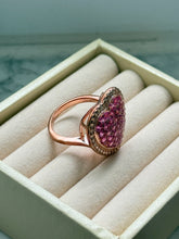Load image into Gallery viewer, Synthetic Pink Sapphire &amp; CZ Heart Rose Gold Vermeil Ring Size 8
