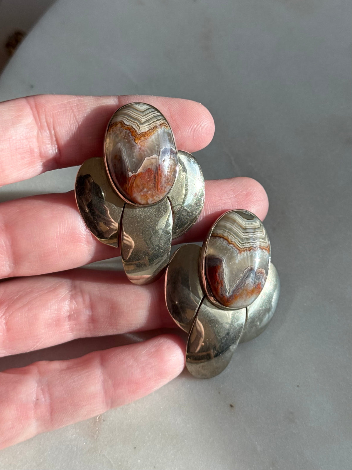 Vintage Agate Sterling Silver Earrings