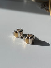 Load image into Gallery viewer, Two-Tone Sterling Silver Ribbed Clicker Hoops

