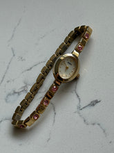 Load image into Gallery viewer, Vintage Elgin Pink Studded Gold Tone Ladies Wrist Watch 7.75”
