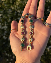 Load image into Gallery viewer, Vintage 14k Solid Yellow Gold Cabochon Multi Gemstone Puffy Mariner Link Bracelet
