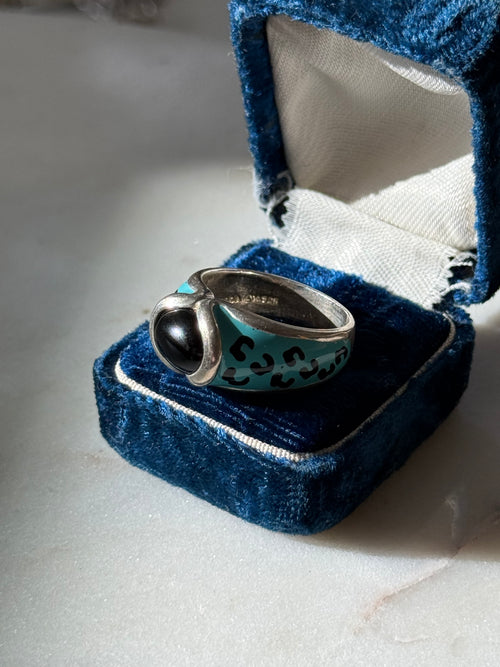 Canadian Blue Enamel Sterling Silver Ring Size 9.25