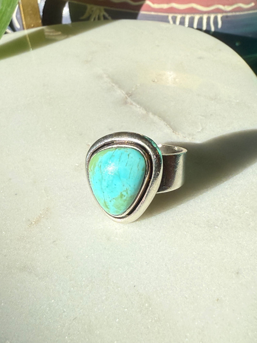 Turquoise Chunky Sterling Silver Ring Size 7