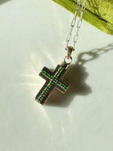 Load image into Gallery viewer, Green Sterling Silver Cross Necklace

