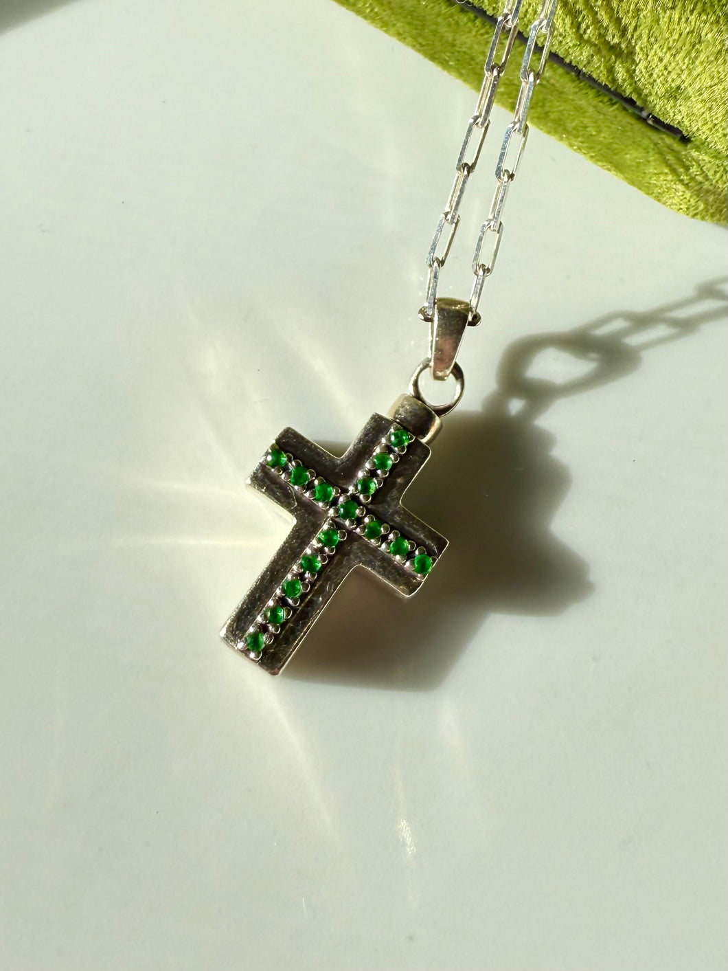 Green Sterling Silver Cross Necklace