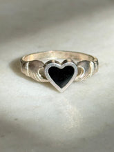 Load image into Gallery viewer, Black Enamel Heart Sterling Ring Size 7.5
