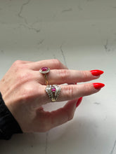 Load image into Gallery viewer, 14k Gold Baguette &amp; Round Diamond Synthetic Ruby Ring Size 7
