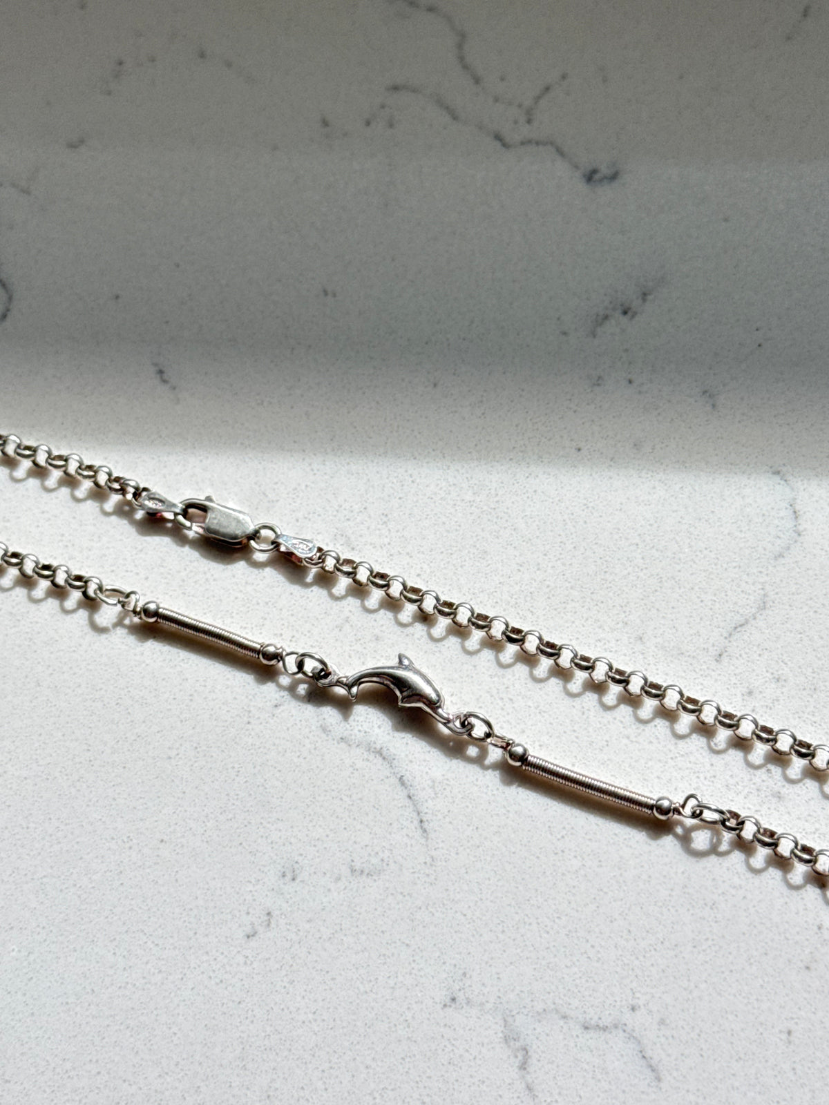 Dolphin Rolo Link Sterling Silver Chain 17”