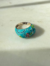 Load image into Gallery viewer, Blue Floral Enamel Sterling Silver Ring Size 8.25
