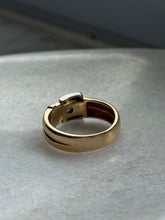 Load image into Gallery viewer, Vintage Solid 14k Gold Blue Sapphire Buckle Ring Size 6

