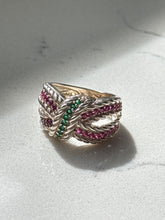 Load image into Gallery viewer, Emerald &amp; Ruby Sterling Silver Ring Size 7
