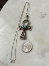 Load image into Gallery viewer, Ankh Turquoise Sterling Vintage Large Pendant Necklace 17.75”
