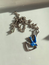 Load image into Gallery viewer, Antique Swallow Blue Bird Enamel Sterling Silver Necklace 17”
