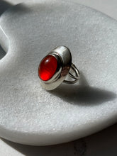 Load image into Gallery viewer, Orange Glass Sterling Silver Ring Size 5
