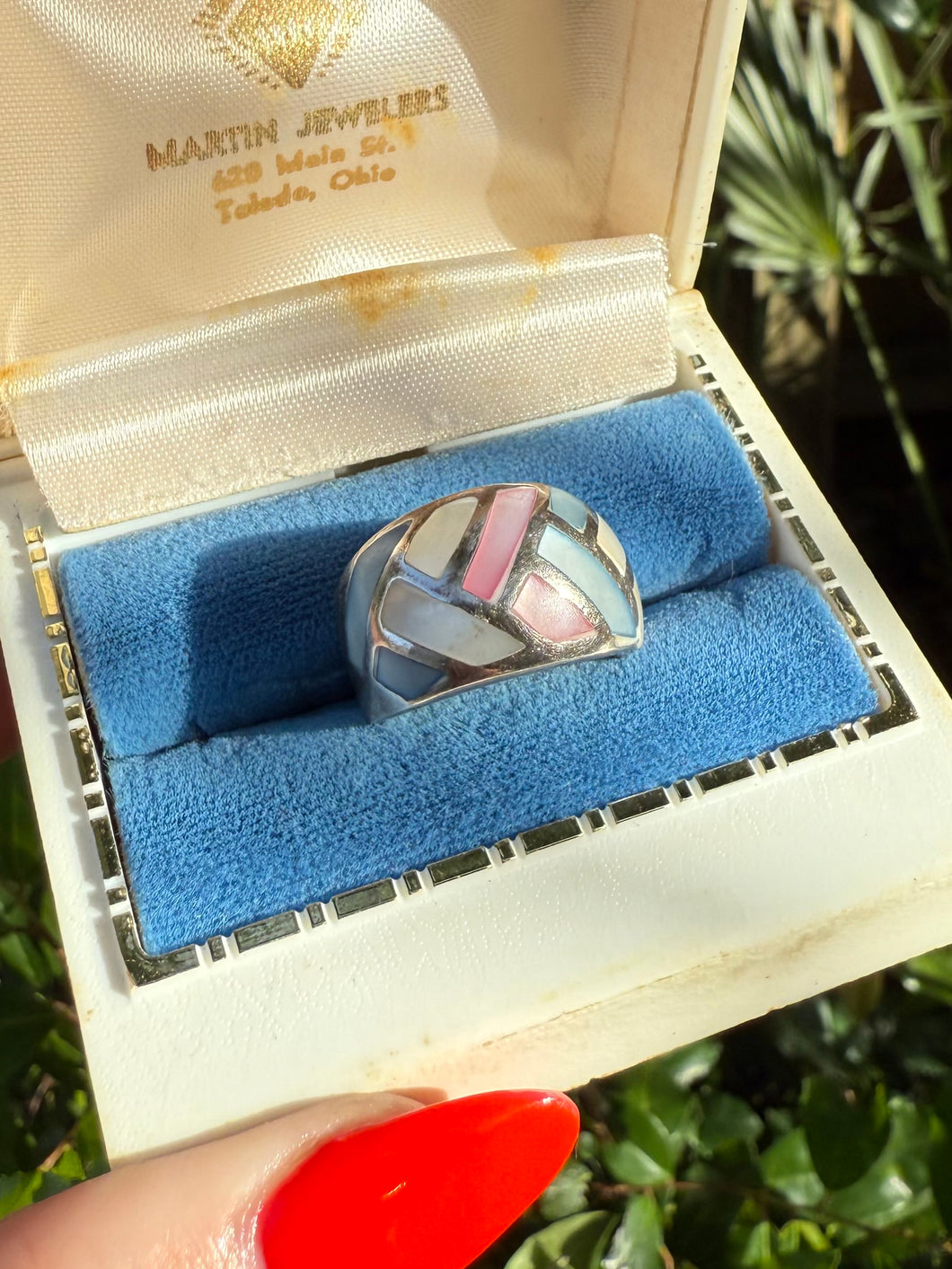 Multistone Inlay Dome Ring Sterling Silver Size 7