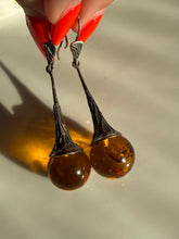 Load image into Gallery viewer, Natural Baltic Amber Vintage Sterling Silver Teardrop Earrings
