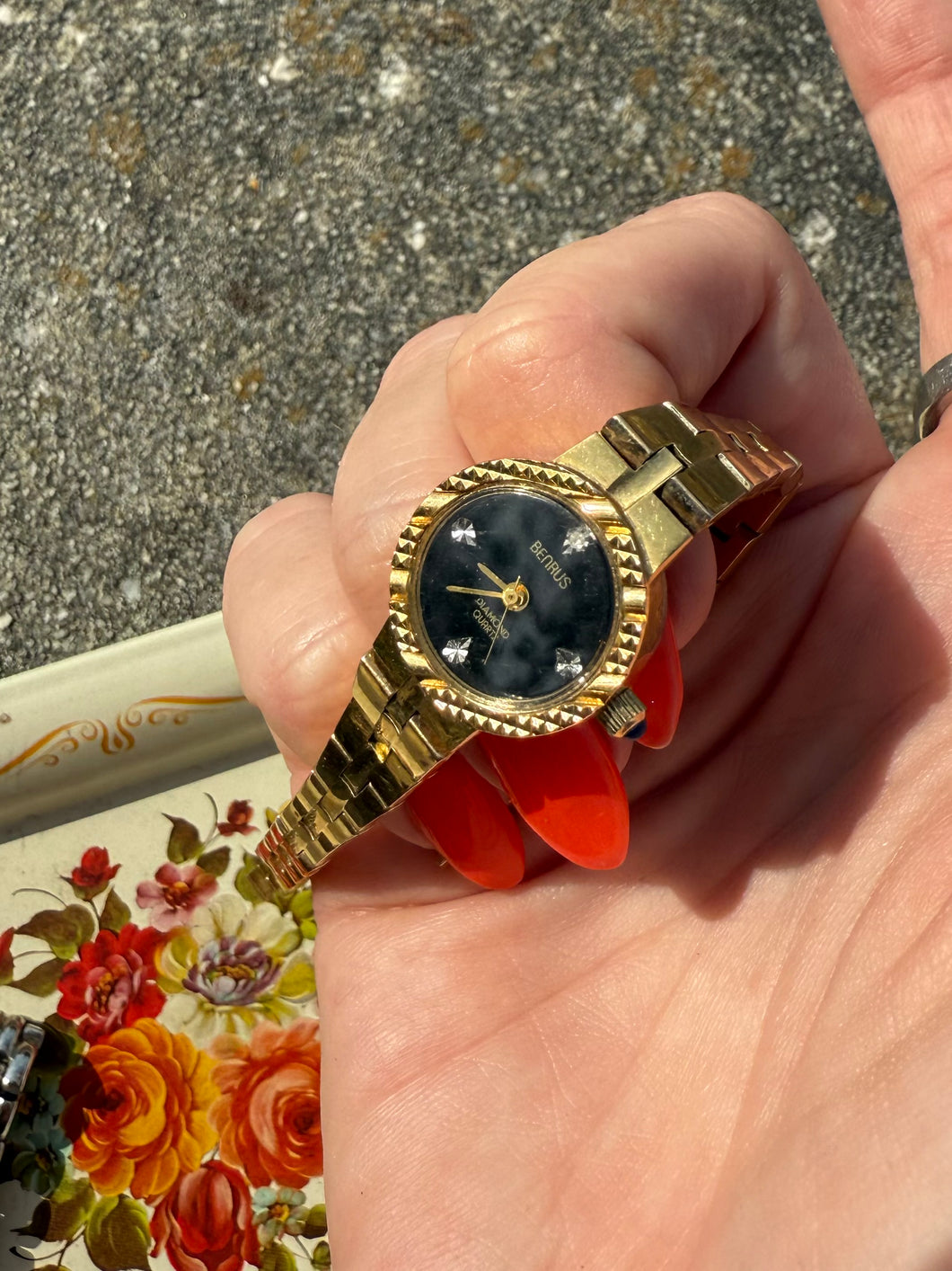 Vintage Benrus Gold Tone Black Face Watch