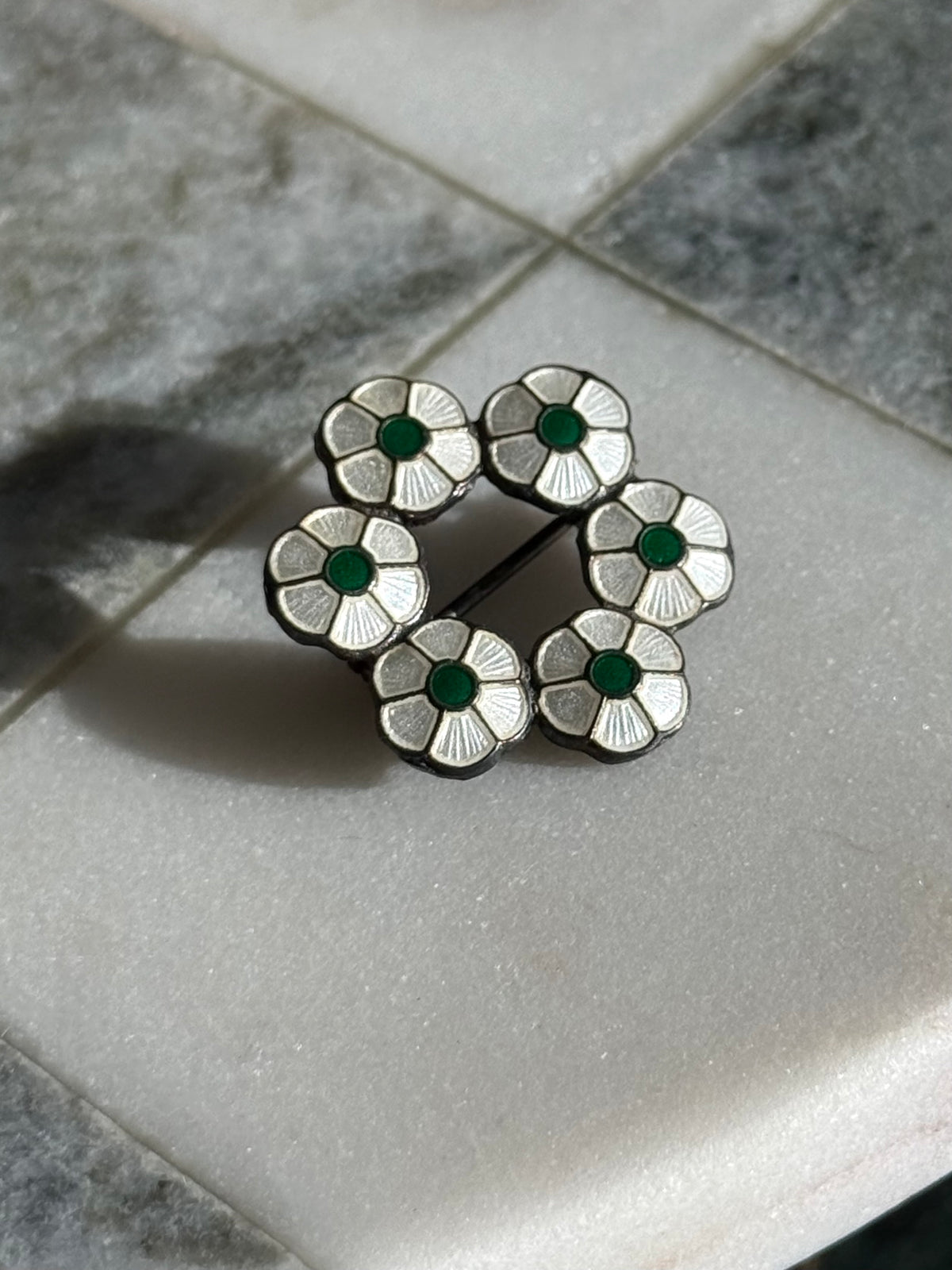 Floral Enamel Sterling Silver Brooch