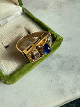 Load image into Gallery viewer, Antique Blue Sapphire Sugarloaf Cabochon Diamond Ring
