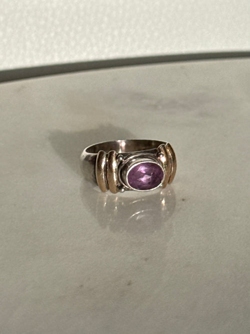 Amethyst Two-Tone Sterling Silver Ring Size 7.5