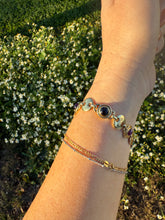 Load image into Gallery viewer, Vintage 14k Solid Yellow Gold Cabochon Multi Gemstone Puffy Mariner Link Bracelet
