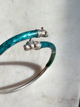 Load image into Gallery viewer, Blue &amp; Green Enamel Dueling Panther Sterling Silver Bracelet
