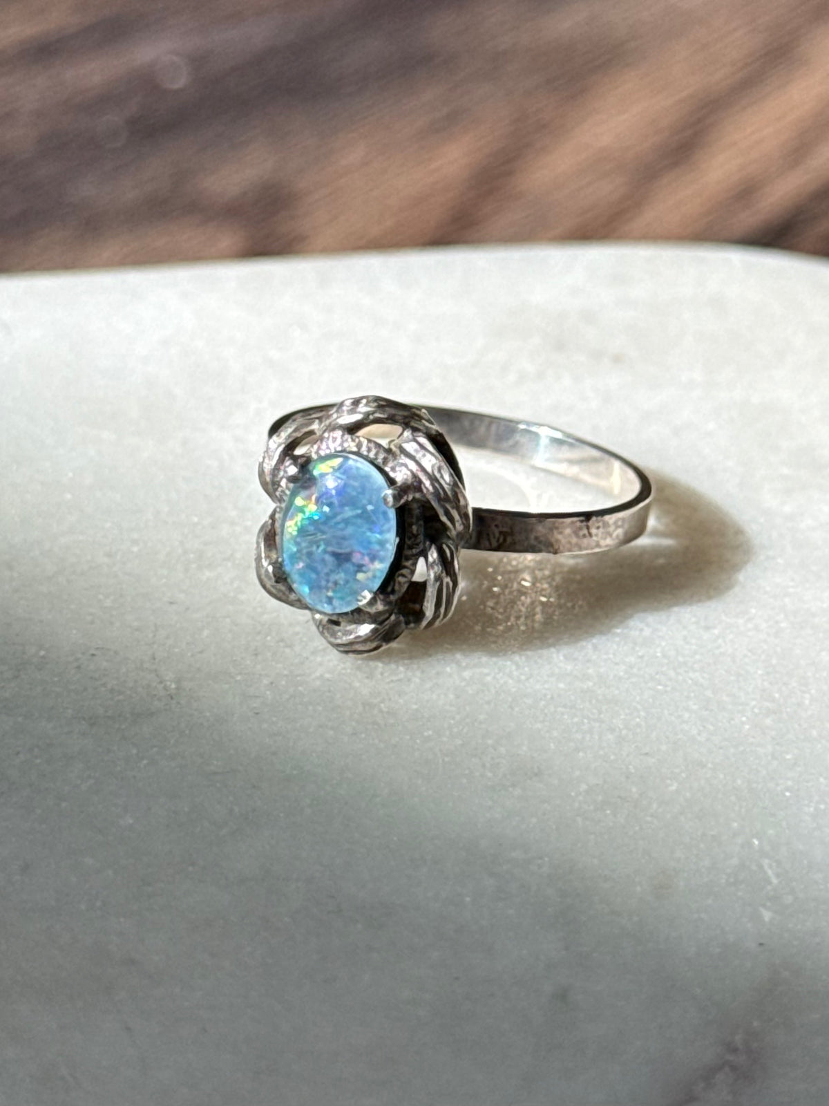 Vintage Sterling Silver Simulated Opal Ring Size 8.25