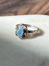 Load image into Gallery viewer, Vintage Sterling Silver Simulated Opal Ring Size 8.25
