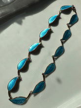 Load image into Gallery viewer, Meka Denmark Blue Enamel Leaf Gold Vermeil Sterling Necklace 15”

