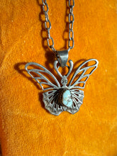 Load image into Gallery viewer, Turquoise Sterling Silver Butterfly Necklace 24”
