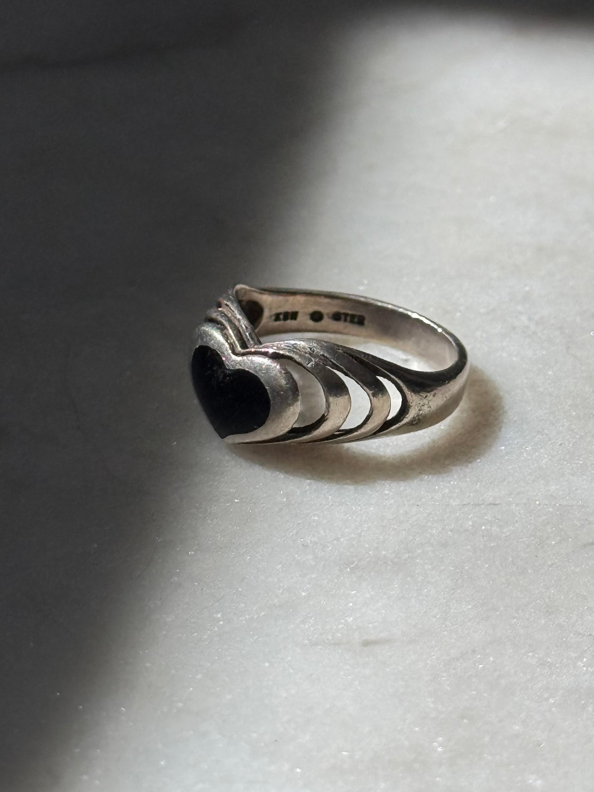 Black Enamel Sterling Silver Heart Ring Size 5.75