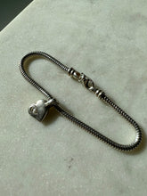 Load image into Gallery viewer, Heart Charm Sterling Snake Bracelet 7.25”
