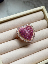 Load image into Gallery viewer, Synthetic Pink Sapphire &amp; CZ Heart Rose Gold Vermeil Ring Size 8
