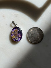 Load image into Gallery viewer, Purple Pressed Flowers Sterling Silver Pendant
