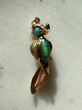 Load image into Gallery viewer, Italian 14k Gold Parrot Jade Turquoise Carnelian Pendant
