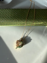 Load image into Gallery viewer, Green White Glass Stone Gold Vermeil Necklace 15”
