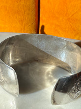 Load image into Gallery viewer, Hand Etched Sterling Silver Wide Cuff Bracelet 6.75”
