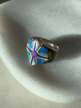 Load image into Gallery viewer, Artisan Signed Opal &amp; Mother of Pearl Sterling Silver Ring Size 10
