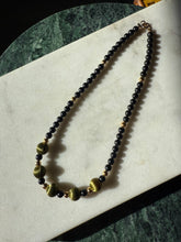 Load image into Gallery viewer, Vintage Gold Plated Black Bead Necklace 15”
