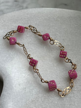 Load image into Gallery viewer, Vintage Pink Dice 1/20 12k Gold Fill Bracelet 7”
